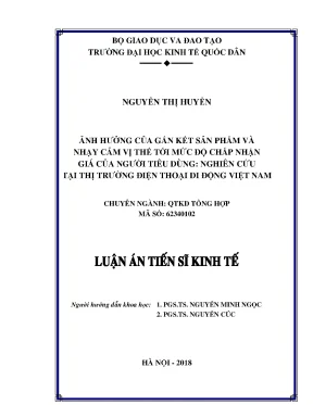 Luận án tiến sĩ ảnh hưởng của gắn kết sản phẩm và nhạy cảm vị thế tới mức độ chấp nhận giá của người tiêu dùng nghiên cứu tại thị trường điện thoại di động việt nam