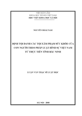 Luận văn thạc sĩ định tội danh các tội xâm phạm sức khỏe của con người theo pháp luật hình sự việt nam từ thực tiễn tỉnh bắc ninh