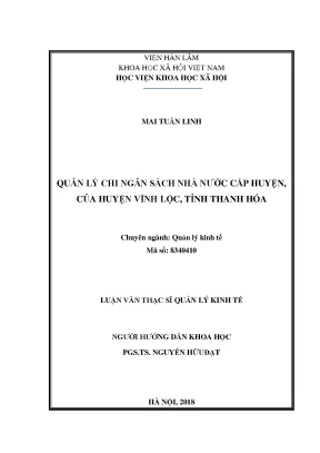 Luận văn thạc sĩ quản lý chi ngân sách nhà nước cấp huyện của huyện vĩnh lộc tỉnh thanh hóa