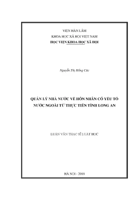 Luận văn thạc sĩ quản lý nhà nước về hôn nhân có yếu tố nước ngoài từ thực tiễn tỉnh long an
