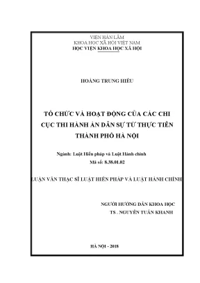 Luận văn thạc sĩ tổ chức và hoạt động của các chi cục thi hành án dân sự từ thực tiễn thành phố hà nội