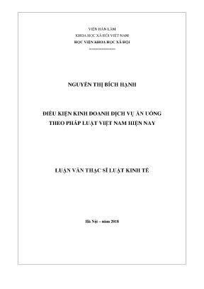 Luận văn thạc sĩ điều kiện kinh doanh dịch vụ ăn uống theo pháp luật việt nam