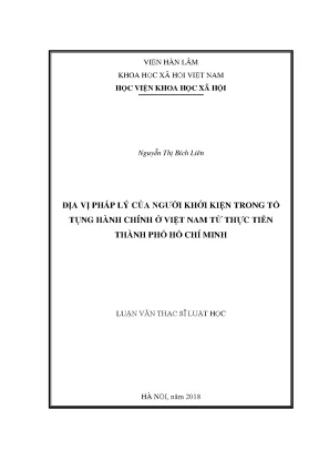 Luận văn thạc sĩ địa vị pháp lý của người khởi kiện trong tố tụng hành chính ở việt nam từ thực tiễn thành phố hồ chí minh