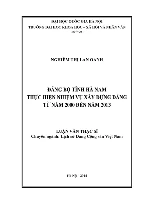 Đảng bộ tỉnh hà nam thực hiện nhiệm vụ xây dựng đảng từ năm 2000 đến năm 2013