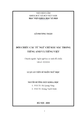 Luận án tiến sĩ đối chiếu các từ ngữ chỉ màu sắc trong tiếng anh và tiếng việt