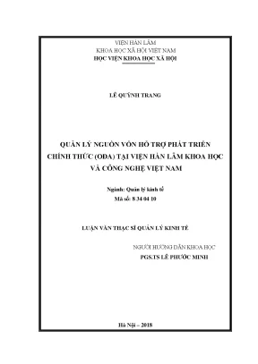 Luận văn thạc sĩ quản lý nguồn vốn hỗ trợ phát triển chính thức oda tại viện hàn lâm khoa học và công nghệ việt nam