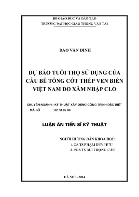 Luận án tiến sĩ dự báo tuổi thọ sử dụng của cầu bê tông cốt thép ven biển việt nam do xâm nhập clo