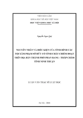 Luận văn thạc sĩ nguyên nhân và điều kiện của tình hình các tội xâm phạm sở hữu có tính chất chiếm đoạt trên địa bàn thành phố phan rang tháp chàm tỉnh ninh thuận