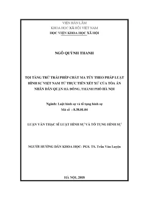 Luận văn thạc sĩ tội tàng trữ trái phép chất ma túy theo pháp luật hình sự việt nam từ thực tiễn xét xử của tòa án nhân dân quận hà đông thành phố hà nội