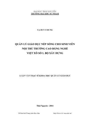 Luận văn thạc sĩ quản lý giáo dục nếp sống cho sinh viên nội trú trường cao đẳng nghề việt xô số 1 bộ xây dựng