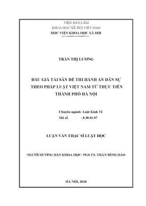 Luận văn thạc sĩ đấu giá tài sản để thads theo pháp luật việt nam từ thực tiễn thành phố hà nội