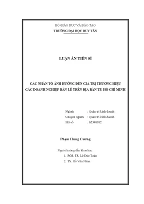 Các nhân tố ảnh hƣởng đến giá trị thƣơng hiệu các doanh nghiệp bán lẻ