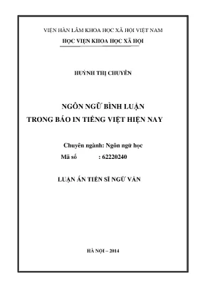 Luận án tiến sĩ ngôn ngữ bình luận trong báo in tiếng việt hiện nay
