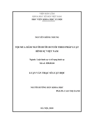 Luận văn thạc sĩ tội mua dâm người dưới 18 tuổi theo pháp luật hình sự việt nam