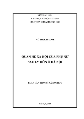 Luận văn thạc sĩ quan hệ xã hội của phụ nữ sau ly hôn ở hà nội