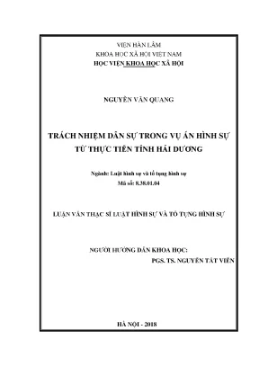 Luận văn thạc sĩ trách nhiệm dân sự trong vụ án hình sự từ thực tiễn tỉnh hải dương