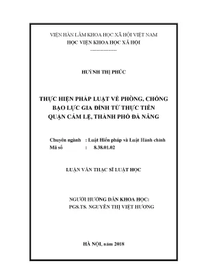 Luận văn thạc sĩ thực hiện pháp luật về phòng chống bạo lực gia đình từ thực tiễn quận cẩm lệ thành phố đà nẵng