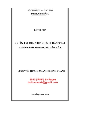 Luận văn thạc sĩ quản trị kinh doanh quản trị quan hệ khách hàng tại chi nhánh mobifone đắk lắk