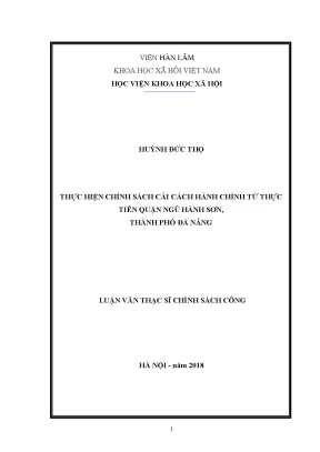 Luận văn thạc sĩ thực hiện chính sách cải cách hành chính từ thực tiễn quận ngũ hành sơn thành phố đà nẵng