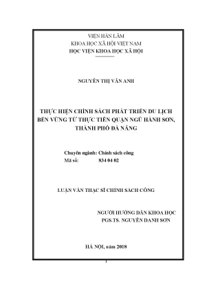 Luận văn thạc sĩ thực hiện chính sách phát triển du lịch bền vững từ thực tiễn quận ngũ hành sơn thành phố đà nẵng