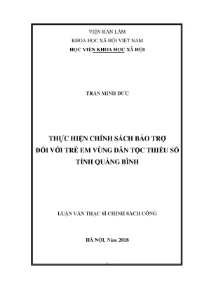 Luận văn thạc sĩ thực hiện chính sách bảo trợ đối với trẻ em vùng dân tộc thiểu số tỉnh quảng bình