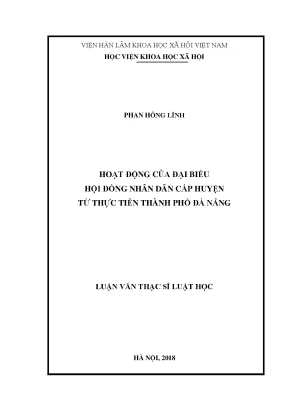 Luận văn thạc sĩ hoạt động của đại biểu hội đồng nhân dân cấp huyện từ thực tiễn thành phố đà nẵng
