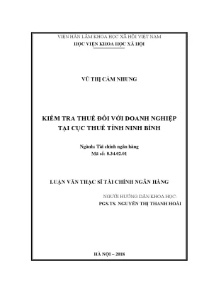 Luận văn thạc sĩ kiểm tra thuế đối với doanh nghiệp tại cục thuế tỉnh ninh bình
