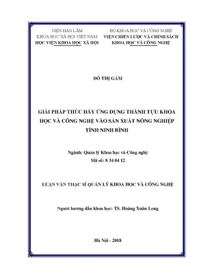 Luận văn thạc sĩ giải pháp thúc đẩy ứng dụng thành tựu khoa học và công nghệ vào sản xuất nông nghiệp tỉnh ninh bình