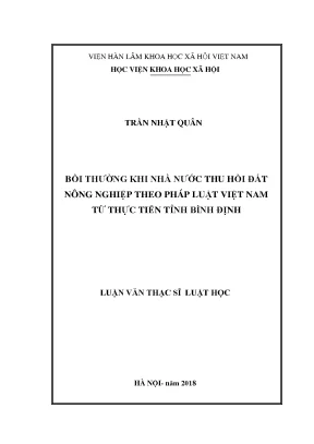 Luận văn thạc sĩ bồi thường khi nhà nước thu hồi đất nông nghiệp theo pháp luật việt nam từ thực tiễn tỉnh bình định