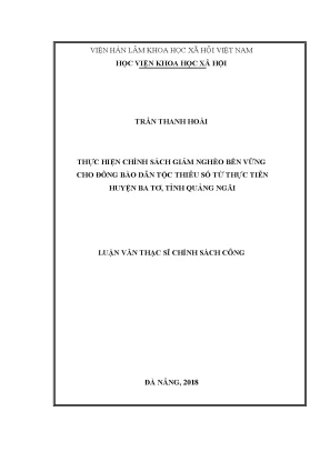 Luận văn thạc sĩ thực hiện chính sách giảm nghèo bền vững cho đồng bào dân tộc thiểu số từ thực tiễn huyện ba tơ tỉnh quảng ngãi