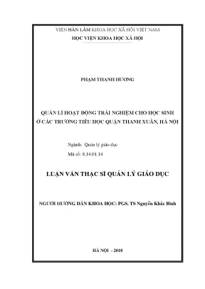 Luận văn thạc sĩ quản lý hoạt động trải nghiệm cho học sinh ở các trường tiểu học quận thanh xuân hà nội