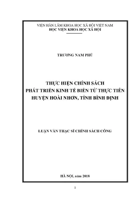 Luận văn thạc sĩ thực hiện chính sách phát triển kinh tế biển từ thực tiễn huyện hoài nhơn tỉnh bình định