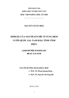 Luận án tiến sĩ sinh kế của người sán dìu ở vùng đệm vườn quốc gia tam đảo tỉnh vĩnh phúc