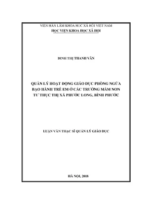 Luận văn thạc sĩ quản lý hoạt động giáo dục phòng ngừa bạo hành trẻ em ở các trường mầm non tư thục thị xã phước long tỉnh bình phước