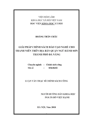 Luận văn thạc sĩ giải pháp chính sách đào tạo nghề cho thanh niên trên địa bàn quận ngũ hành sơn thành phố đà nẵng