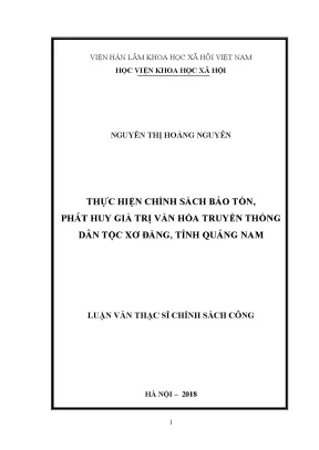 Luận văn thạc sĩ thực hiện chính sách bảo tồn phát huy giá trị văn hóa truyền thống dân tộc xơ đăng tỉnh quảng nam