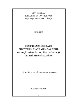 Luận văn thạc sĩ thực hiện chính sách phát triển giảng viên dạy nghề từ thực tiễn các trường công lập tại thành phố đà nẵng