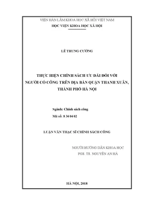 Luận văn thạc sĩ thực hiện chính sách ưu đãi đối với người có công trên địa bàn quận thanh xuân thành phố hà nội