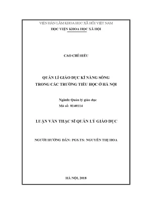 Luận văn thạc sĩ quản lí giáo dục kĩ năng sống trong các trường tiểu học ở hà nội