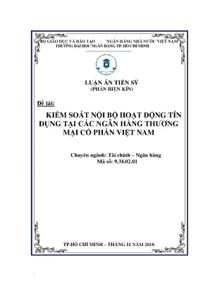 Luận án tiến sĩ kiểm soát nội bộ hoạt động tín dụng tại các ngân hàng thương mại cổ phần việt nam