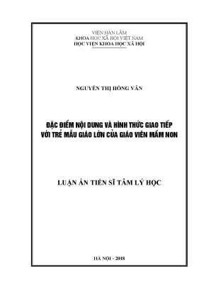 Luận án tiến sĩ đặc điểm nội dung và hình thức giao tiếp với trẻ mẫu giáo lớn của giáo viên mầm non