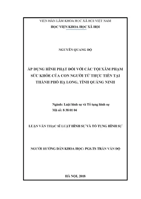 Luận văn thạc sĩ áp dụng hình phạt đối với các tội phạm xâm phạm sức khỏe của con người từ thực tiễn thành phố hạ long tỉnh quảng ninh