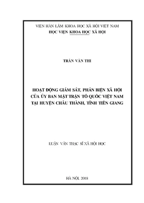 Luận văn thạc sĩ hoạt động giám sát phản biện xã hội của ủy ban mặt trận tổ quốc việt nam tại huyện châu thành tỉnh tiền giang