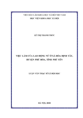 Luận văn thạc sĩ việc làm của lao động nữ ở xã hòa định tây huyện phú hòa tỉnh phú yên