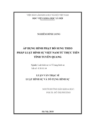 Luận văn thạc sĩ áp dụng hình phạt bổ sung theo pháp luật hình sự việt nam từ thực tiễn tỉnh tuyên quang