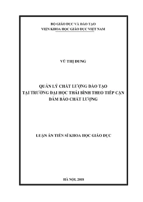 Luận án tiến sĩ quản lý chất lượng đào tạo tại trường đại học thái bình theo tiếp cận đảm bảo chất lượng