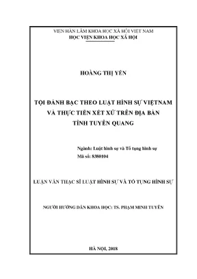 Luận văn thạc sĩ tội đánh bạc trong luật hình sự việt nam từ thực tiễn trên địa bàn tỉnh tuyên quang
