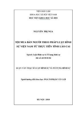 Luận văn thạc sĩ tội mua bán người theo quy định của pháp luật hình sự việt nam từ thực tiễn tỉnh lào cai