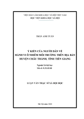 Luận văn thạc sĩ ý kiến của người dân về hành vi ô nhiễm môi trường trên địa bàn huyện châu thành tỉnh tiền giang