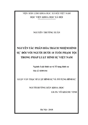 Luận văn thạc sĩ nguyên tắc phân hóa trách nhiệm hình sự đối với người dưới 18 tuổi phạm tội trong pháp luật hình sự việt nam